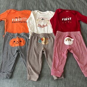 Carters | Trio of Holiday Baby Onesies and Pants Set (9-12 Months) 🍂🎃